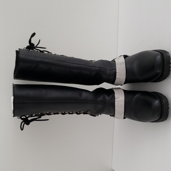 Milwaukee tall leather lace-up harness boots with bling - Picture 14 of 16